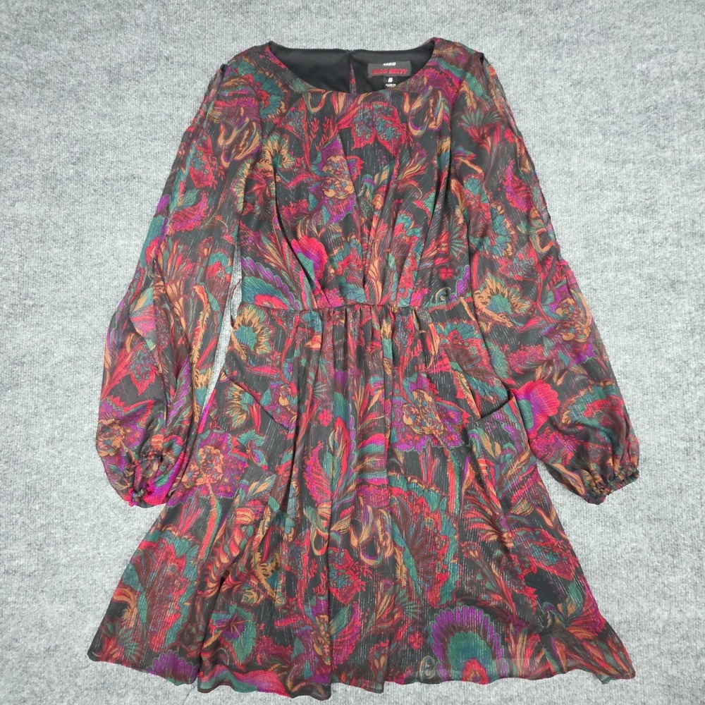 Miss Sixty M60 Dress Women's 6 Floral Long Sleeve Pockets Lined Slip Polyester